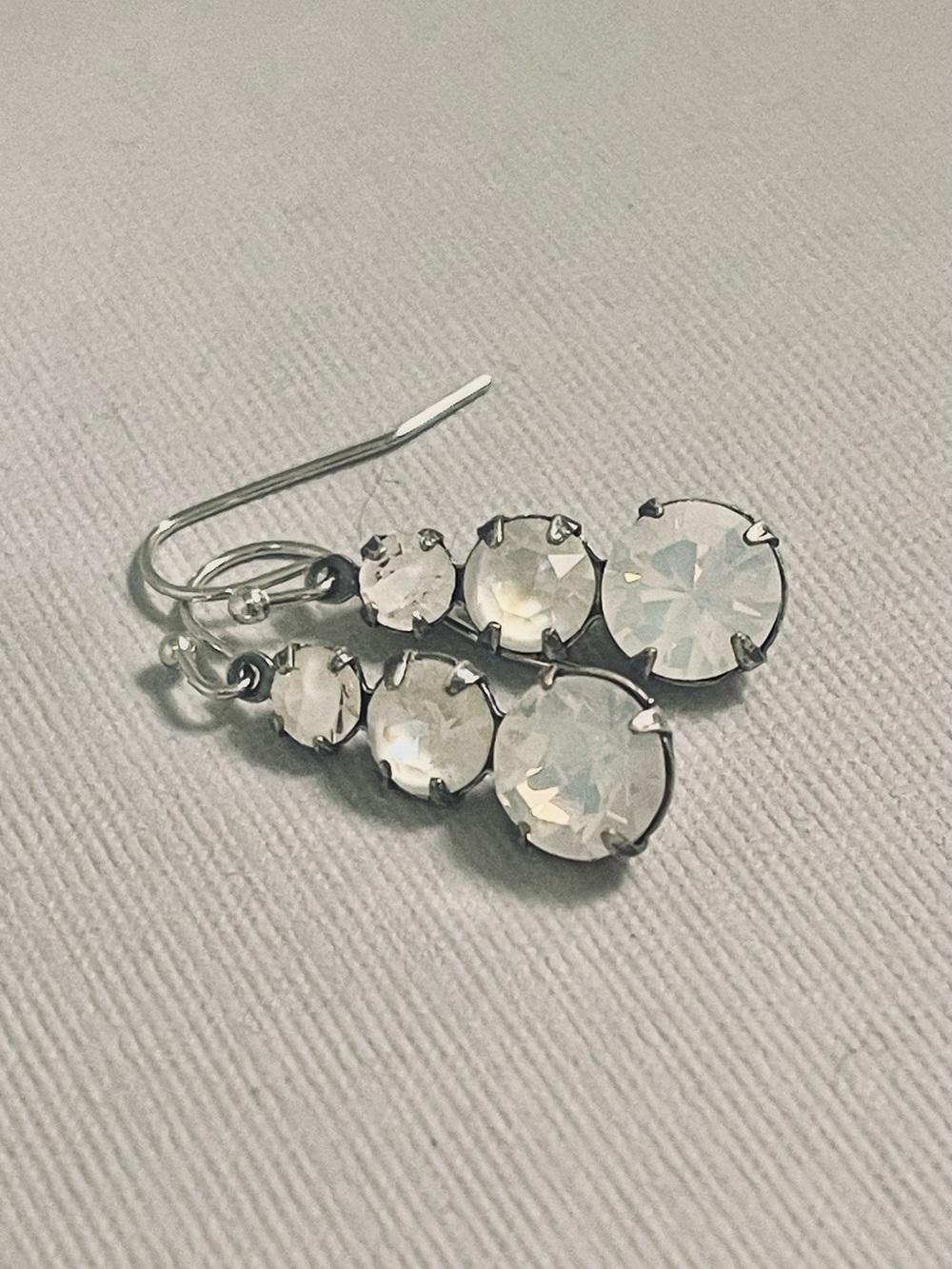 Vintage Moonstone Earring Opal Antique Silver dangle ivory cream rhinestone